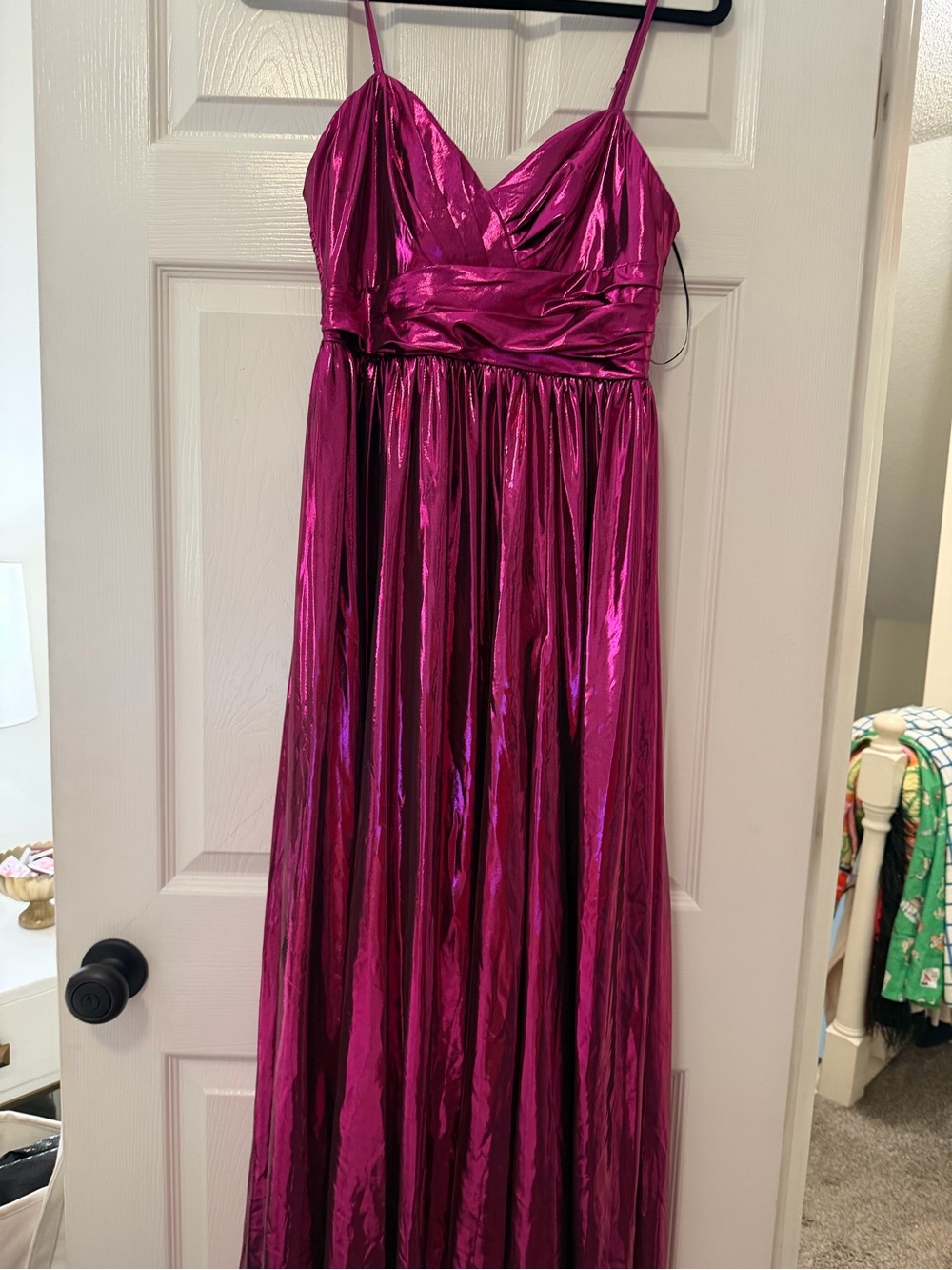 Milly Molly Shannon Metallic Fuchsia Spaghetti-Strap Maxi Dress 4 - Picture 3 of 6
